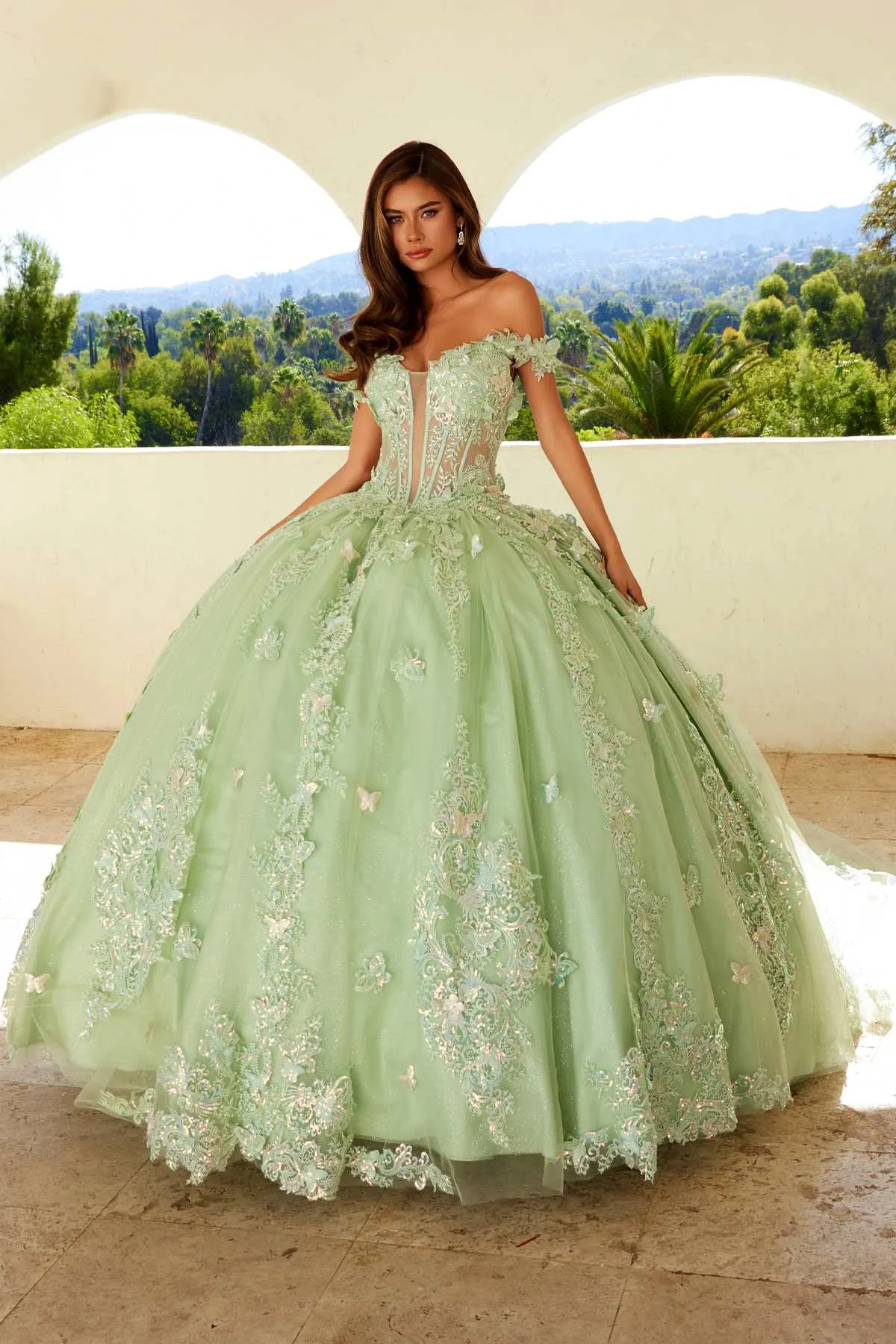 Juliet JT1485J Off the Shoulder Cinderella Quinceanera Ball Gown