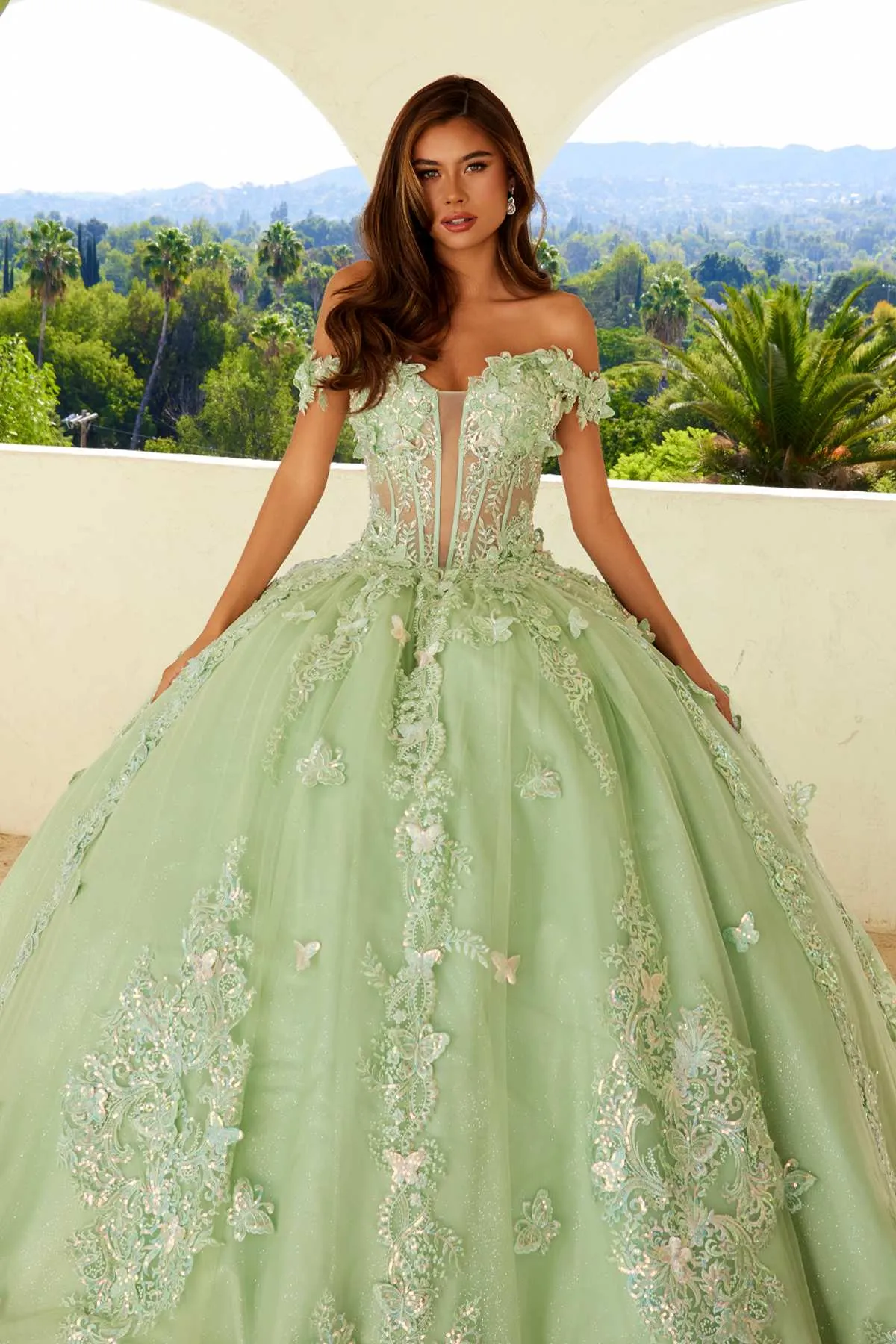 Juliet JT1485J Off the Shoulder Cinderella Quinceanera Ball Gown