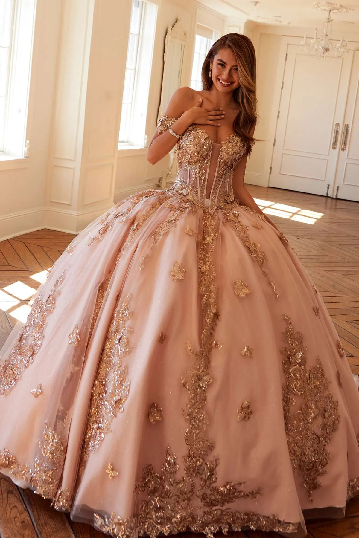 Juliet JT1485J Off the Shoulder Cinderella Quinceanera Ball Gown