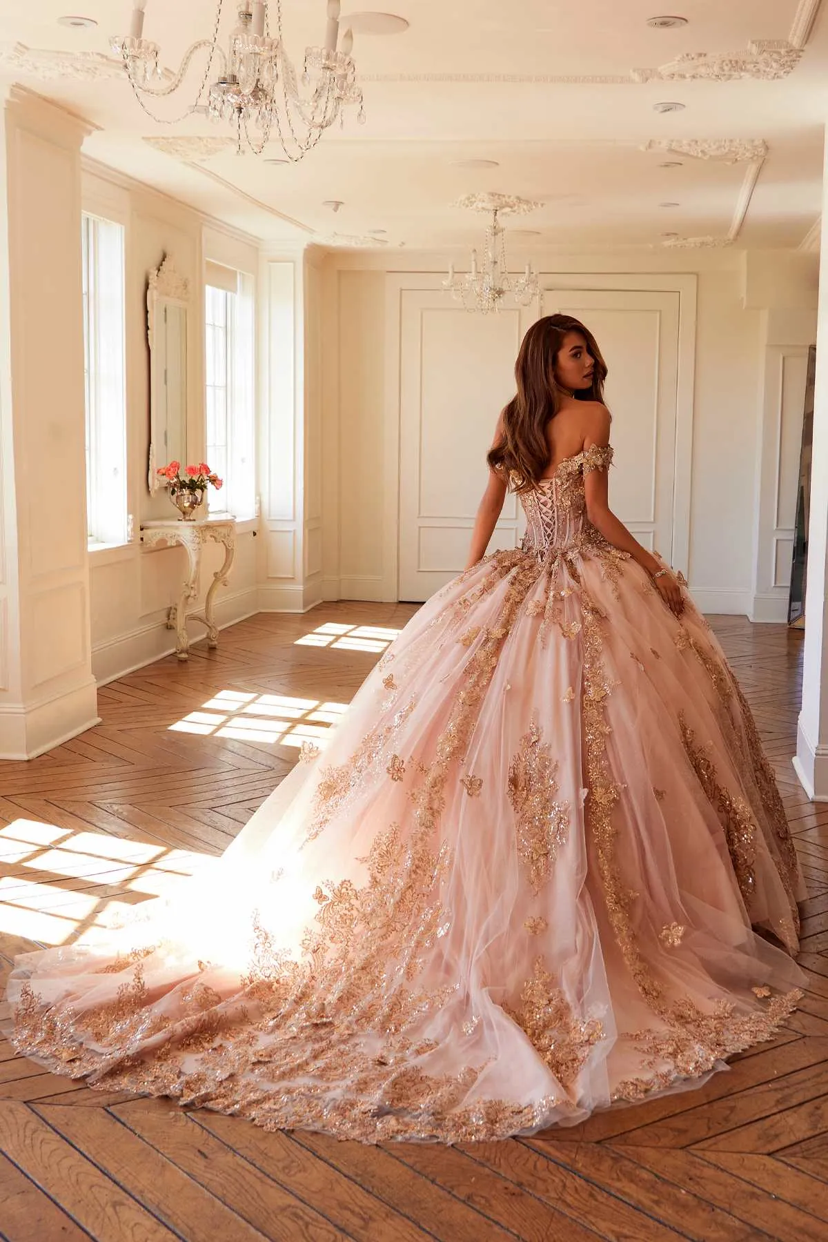 Juliet JT1485J Off the Shoulder Cinderella Quinceanera Ball Gown