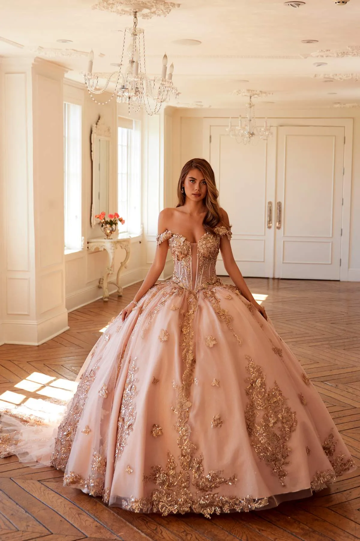 Juliet JT1485J Off the Shoulder Cinderella Quinceanera Ball Gown