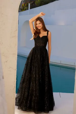 Juliet JT2495A Long A-Line Floral Lace Evening Gown