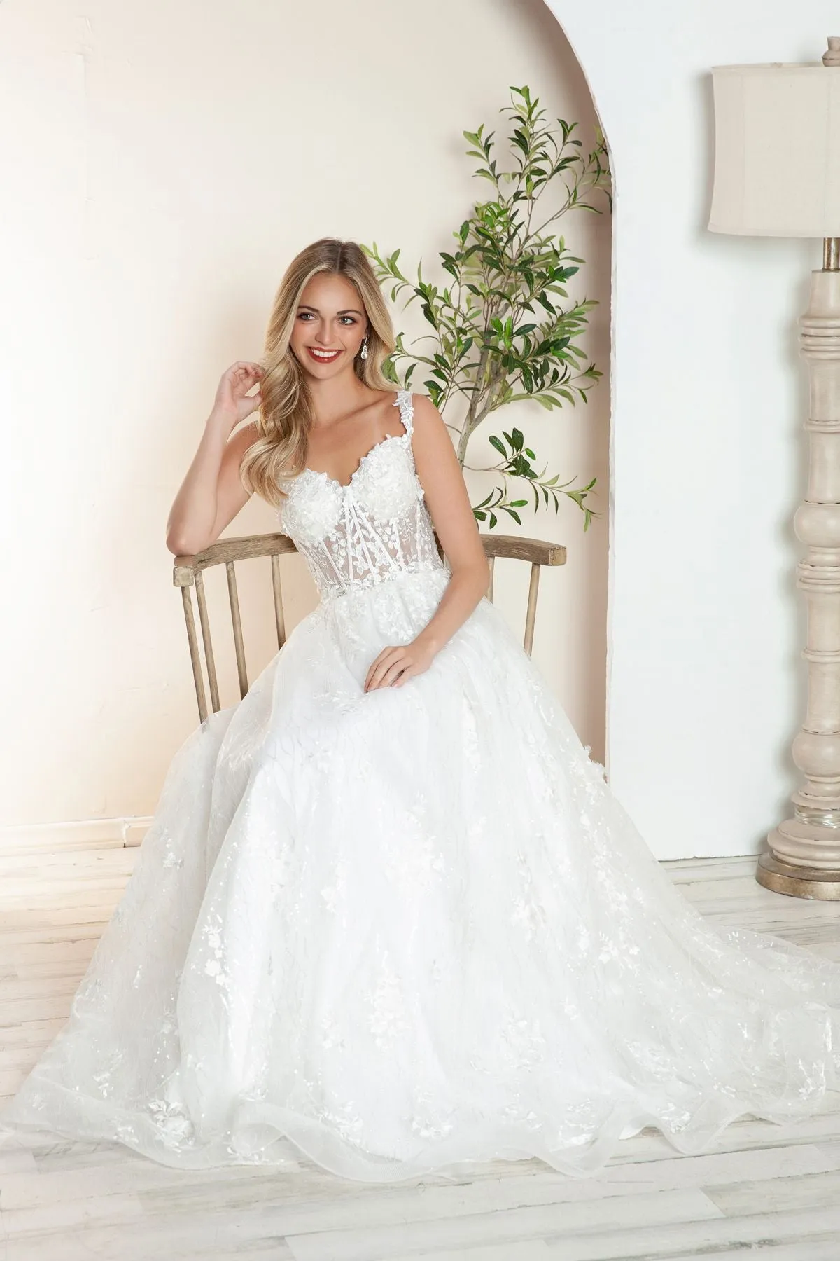 Juliet JT2495AW Long A-Line Floral Lace Bridal Gown