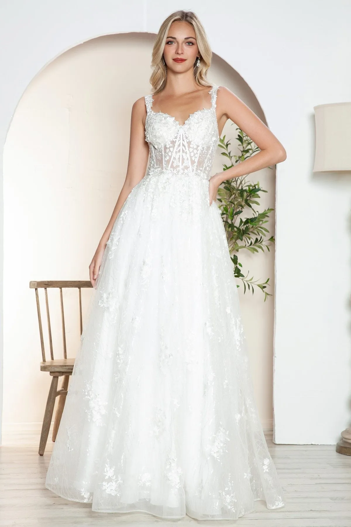Juliet JT2495AW Long A-Line Floral Lace Bridal Gown
