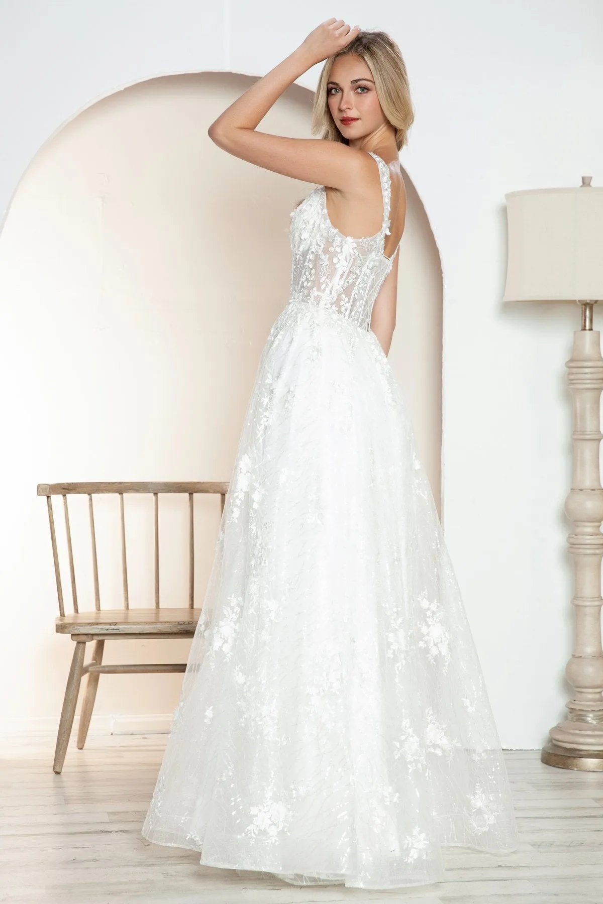 Juliet JT2495AW Long A-Line Floral Lace Bridal Gown