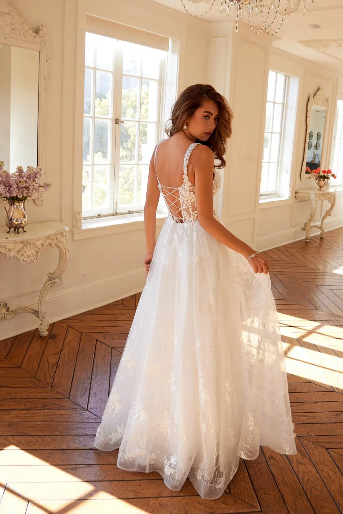 Juliet JT2495AW Long A-Line Floral Lace Bridal Gown
