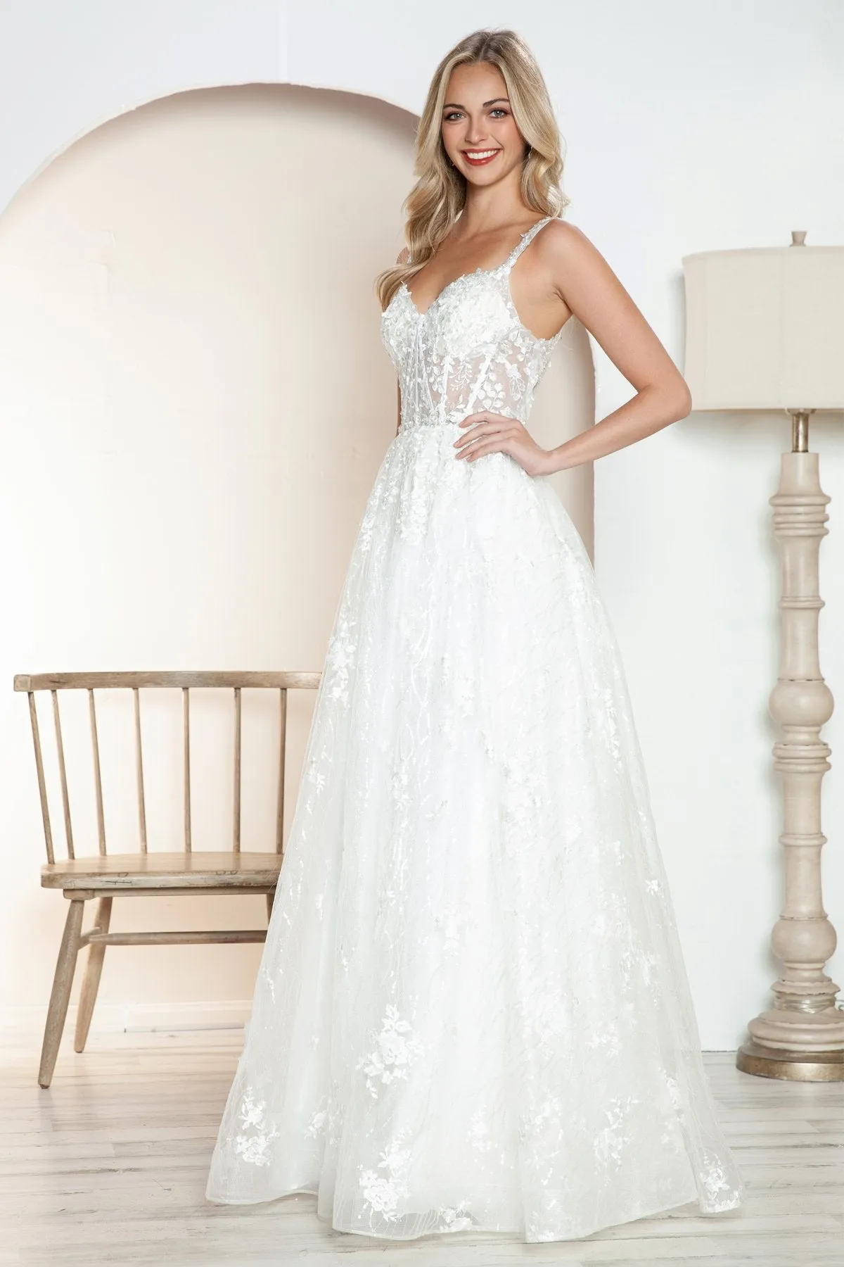 Juliet JT2495AW Long A-Line Floral Lace Bridal Gown