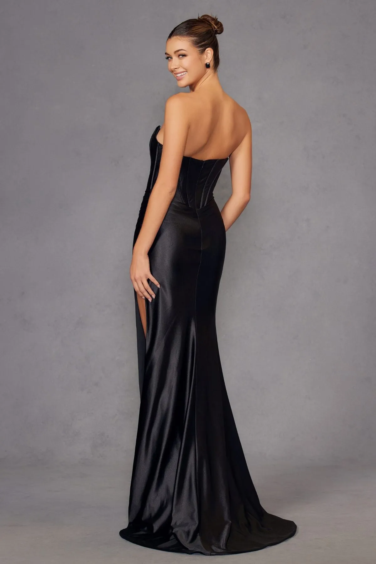 Juliet JT2527L Dress Long Strapless Sweetheart Satin Gown