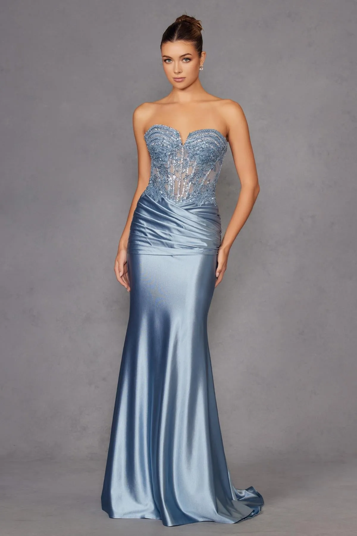 Juliet JT2530K Strapless V-Notch Neck Fitted Mermaid Gown