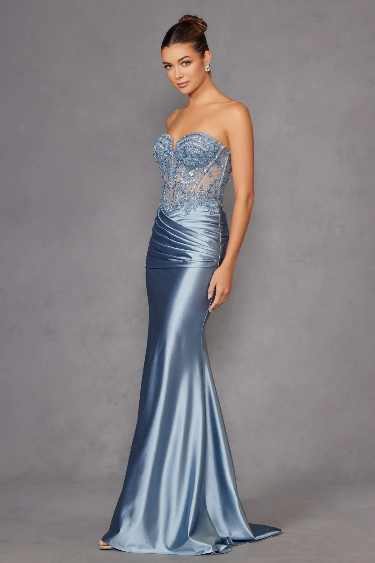 Juliet JT2530K Strapless V-Notch Neck Fitted Mermaid Gown
