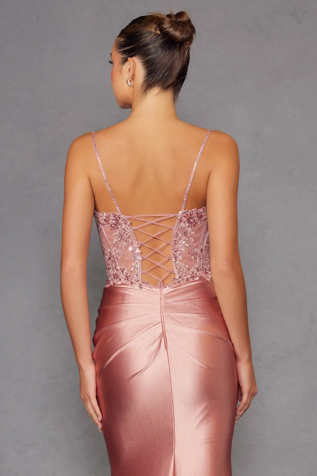 Juliet JT2531K Fitted Bodice Long Satin Sweetheart Prom Gown