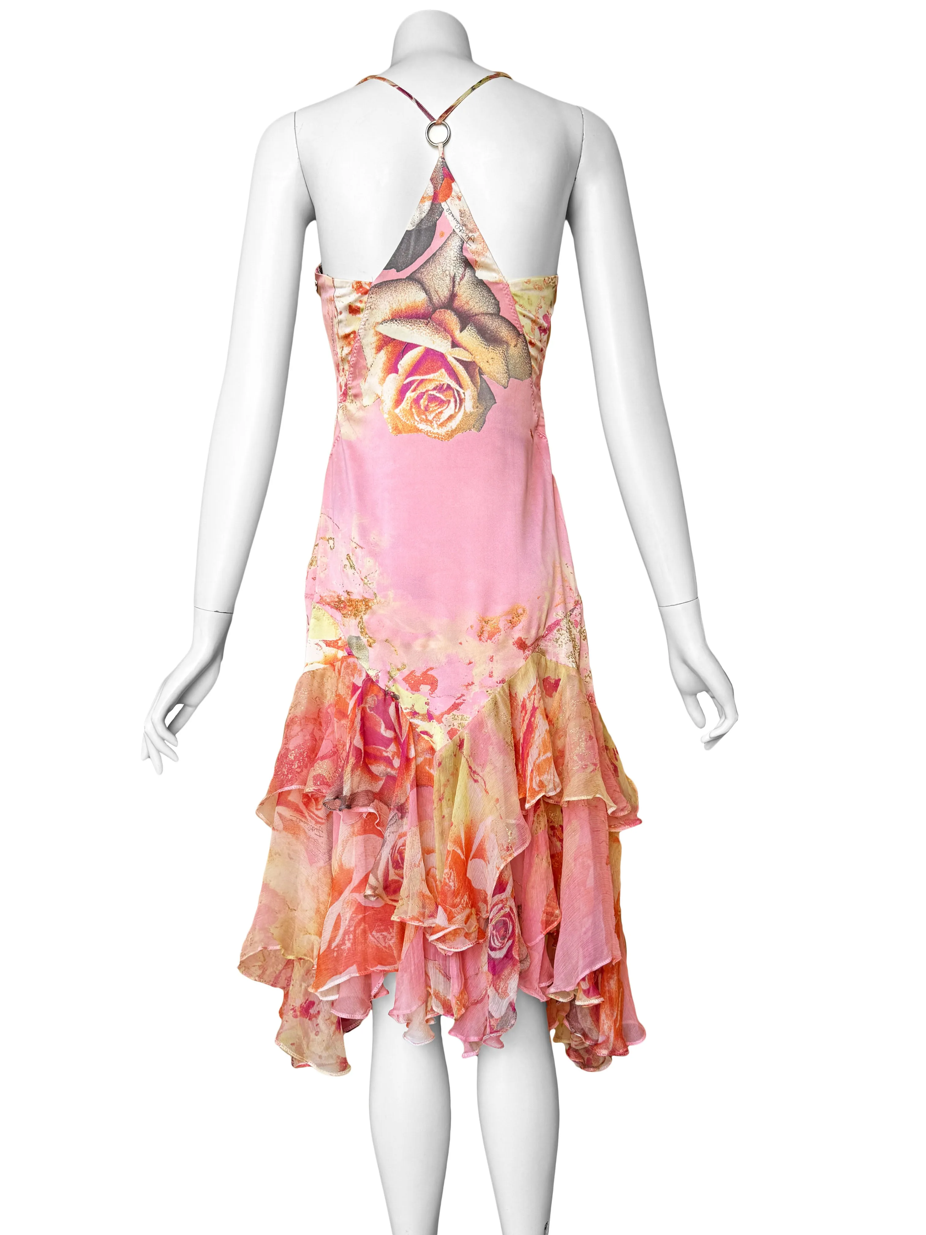 Just Cavalli Y2K Pink Silk Rose Print Dress