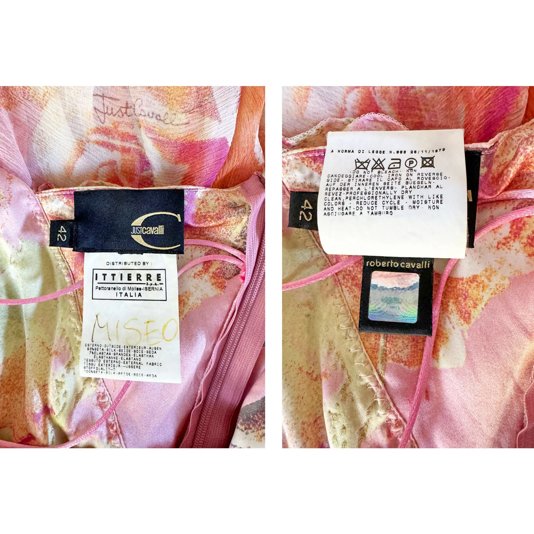 Just Cavalli Y2K Pink Silk Rose Print Dress
