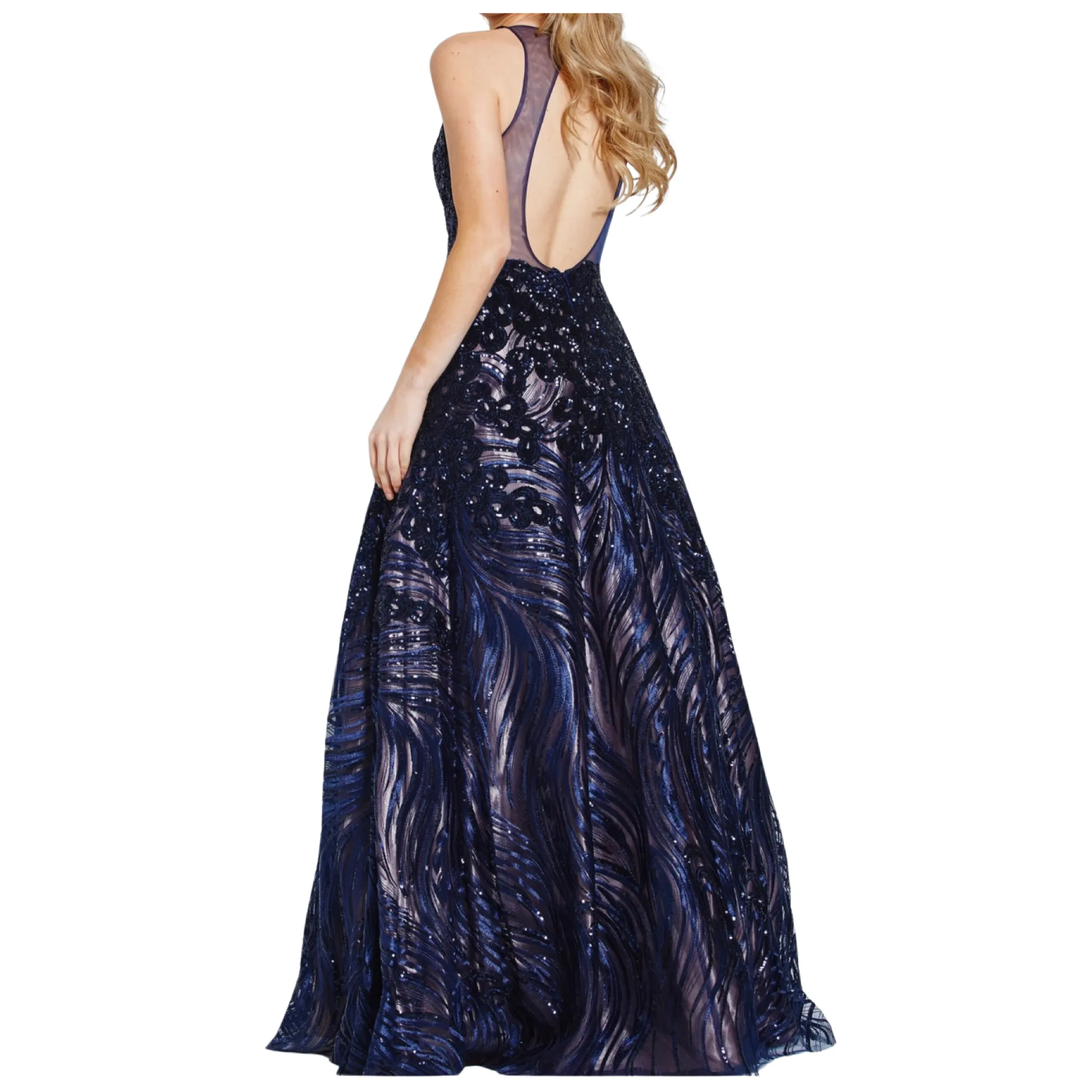 JVN By JOVANI Style 60641 Long Gown Navy/Nude Size 18