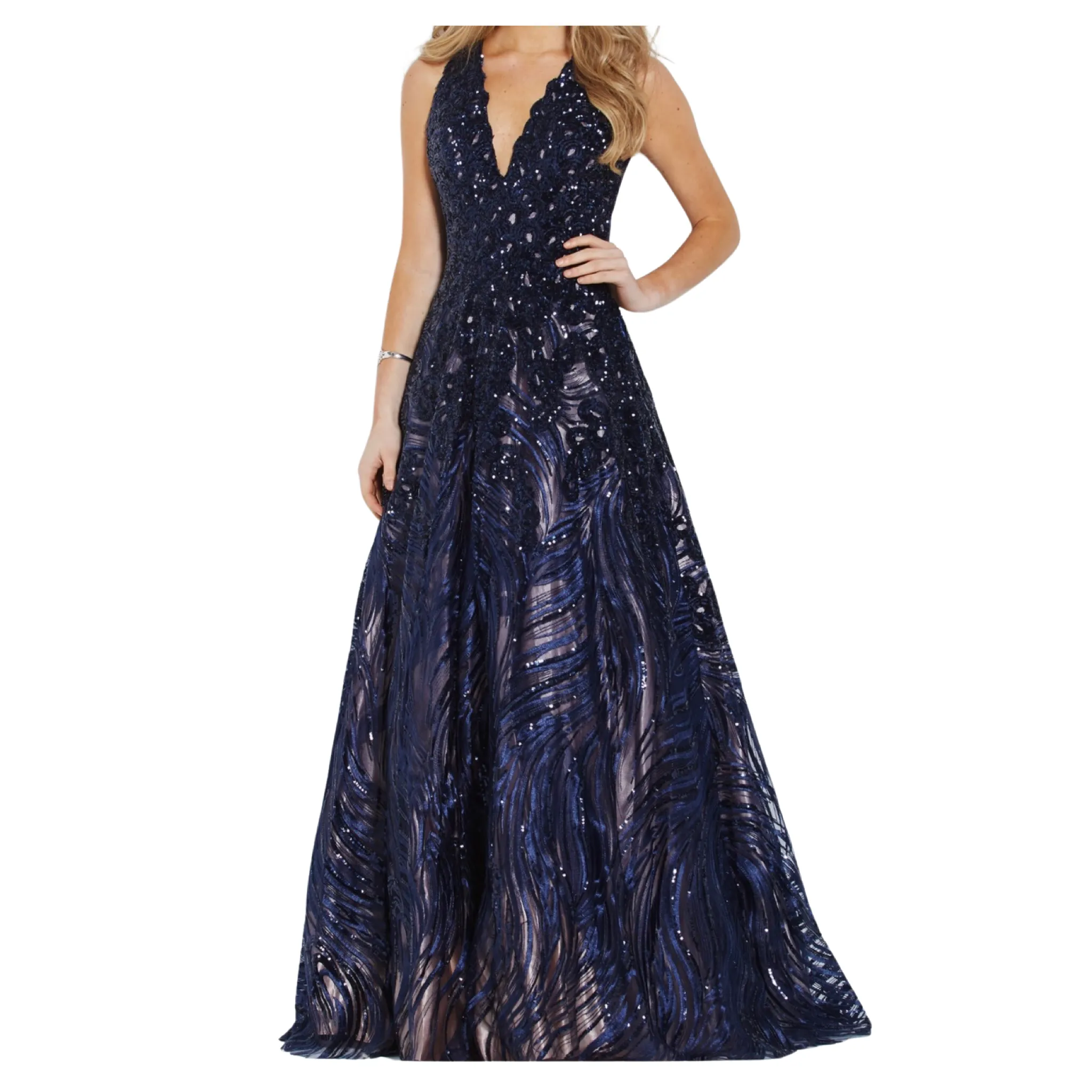 JVN By JOVANI Style 60641 Long Gown Navy/Nude Size 18