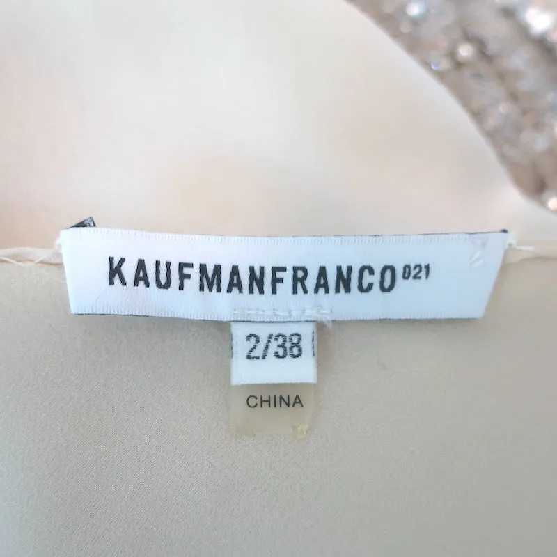 KAUFMANFRANCO Crystal-Embellished Mini Slip Dress Beige Silk Satin Size 2