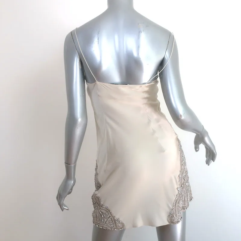 KAUFMANFRANCO Crystal-Embellished Mini Slip Dress Beige Silk Satin Size 2