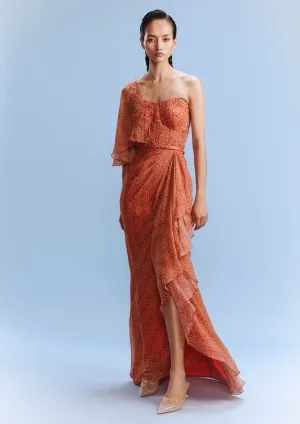 Keeva orange printed draped gown