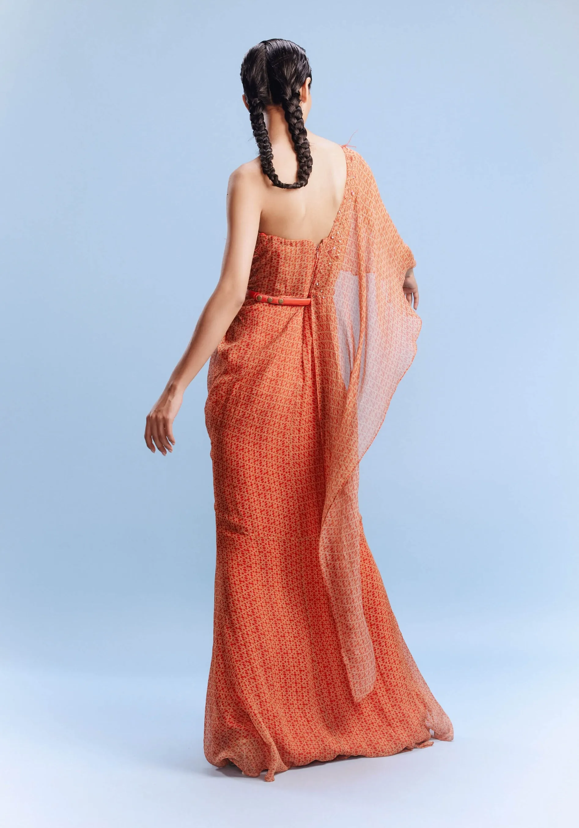 Keeva orange printed draped gown