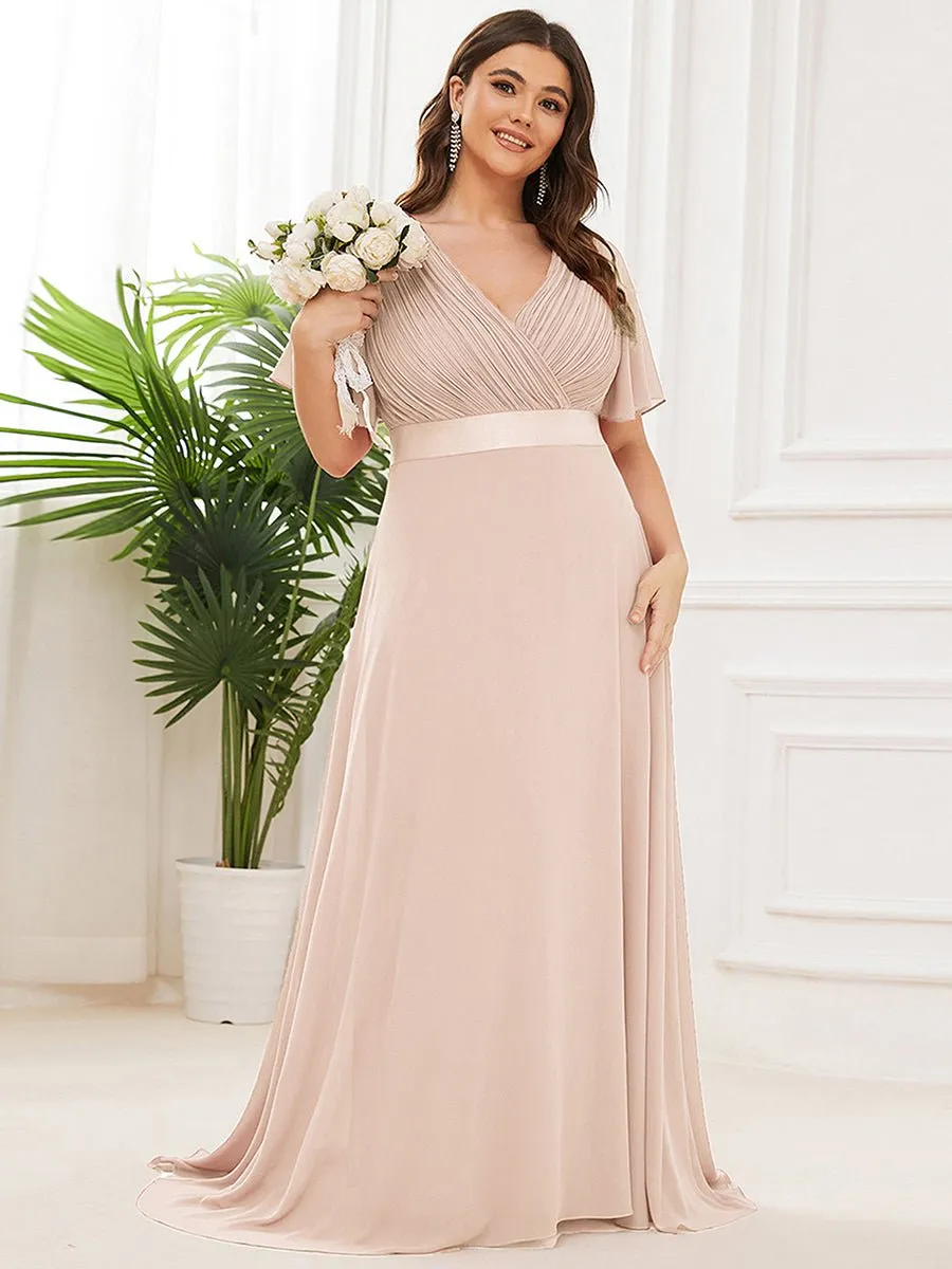 Kelsie v neck flutter sleeve chiffon wedding dress in blush