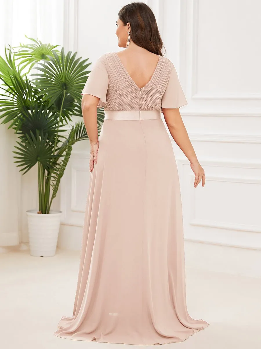 Kelsie v neck flutter sleeve chiffon wedding dress in blush