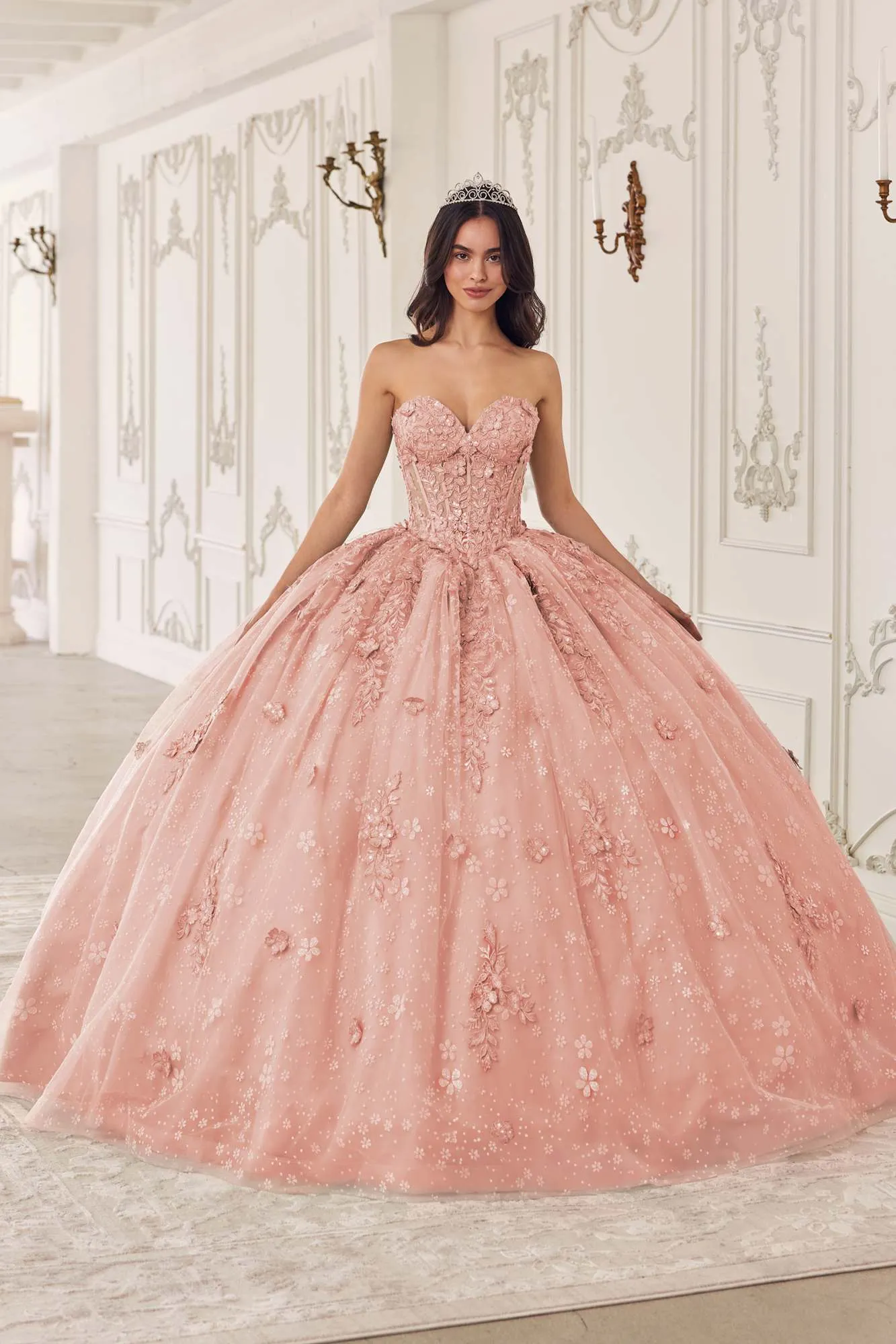 Ladivine 15722 Long Poofy A-Line Quinceanera Dress with Puffy Sleeves