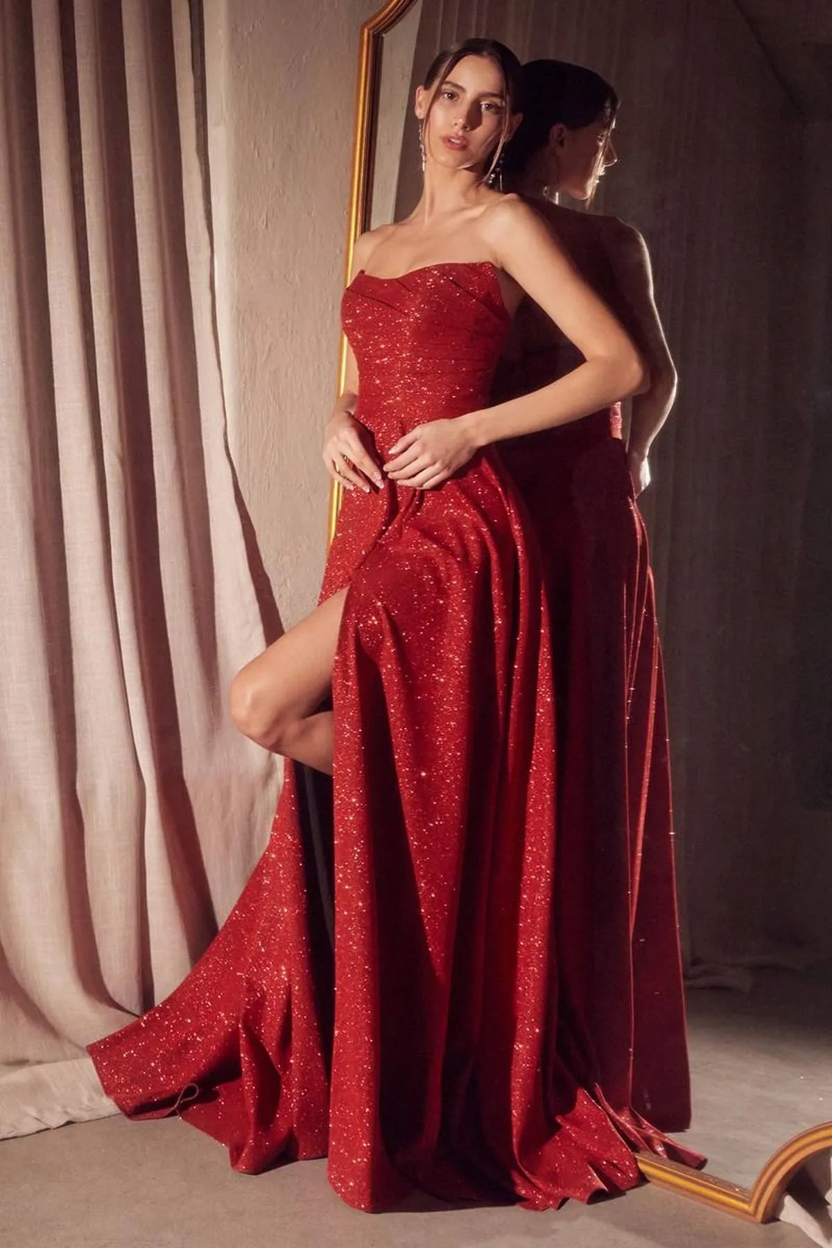 Ladivine Amoris T701 Strapless Glitter A-Line Gown