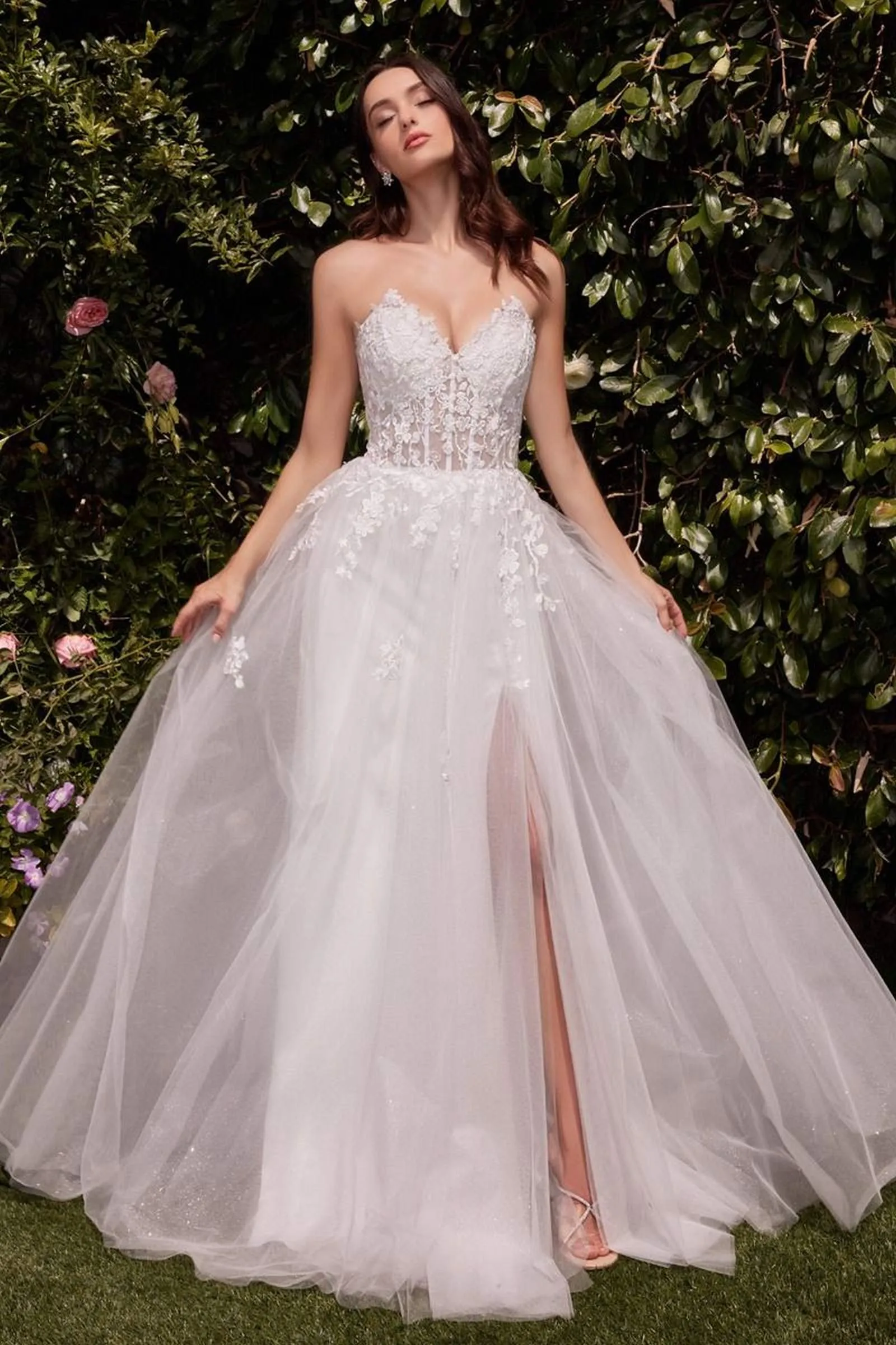 Ladivine C148W Strapless A-Line Lace & Tulle Wedding Dress
