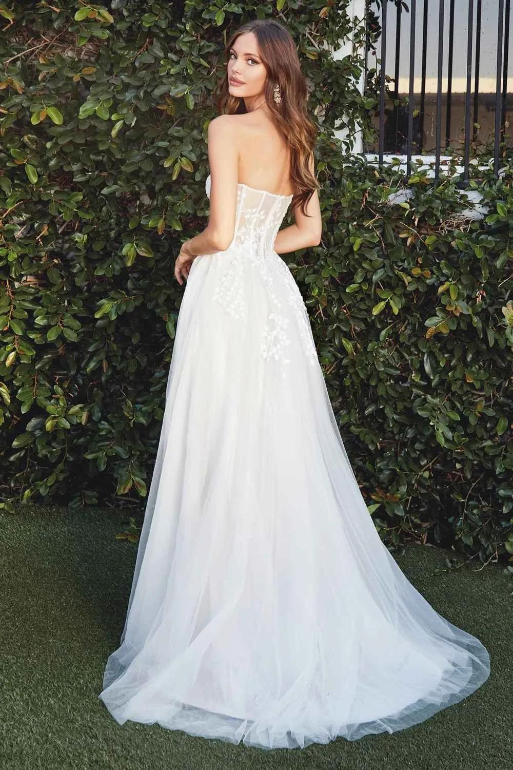 Ladivine CB065W Strapless A-Line Layered Tulle Bridal Gown Floral Applique