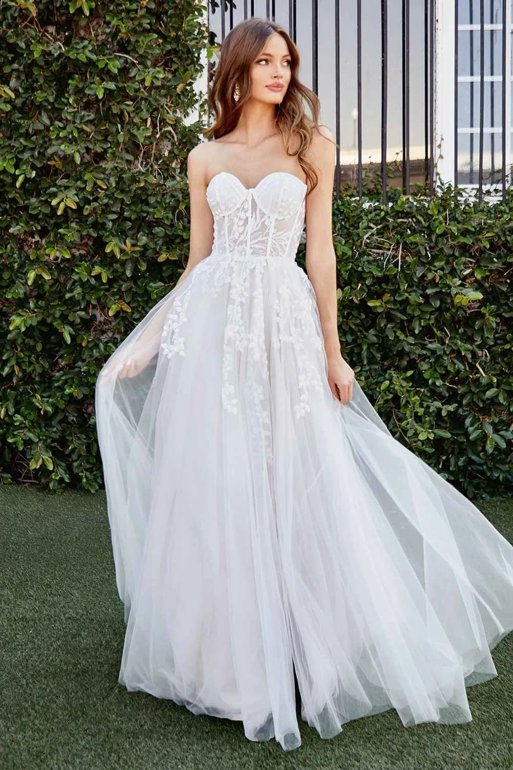 Ladivine CB065W Strapless A-Line Layered Tulle Bridal Gown Floral Applique