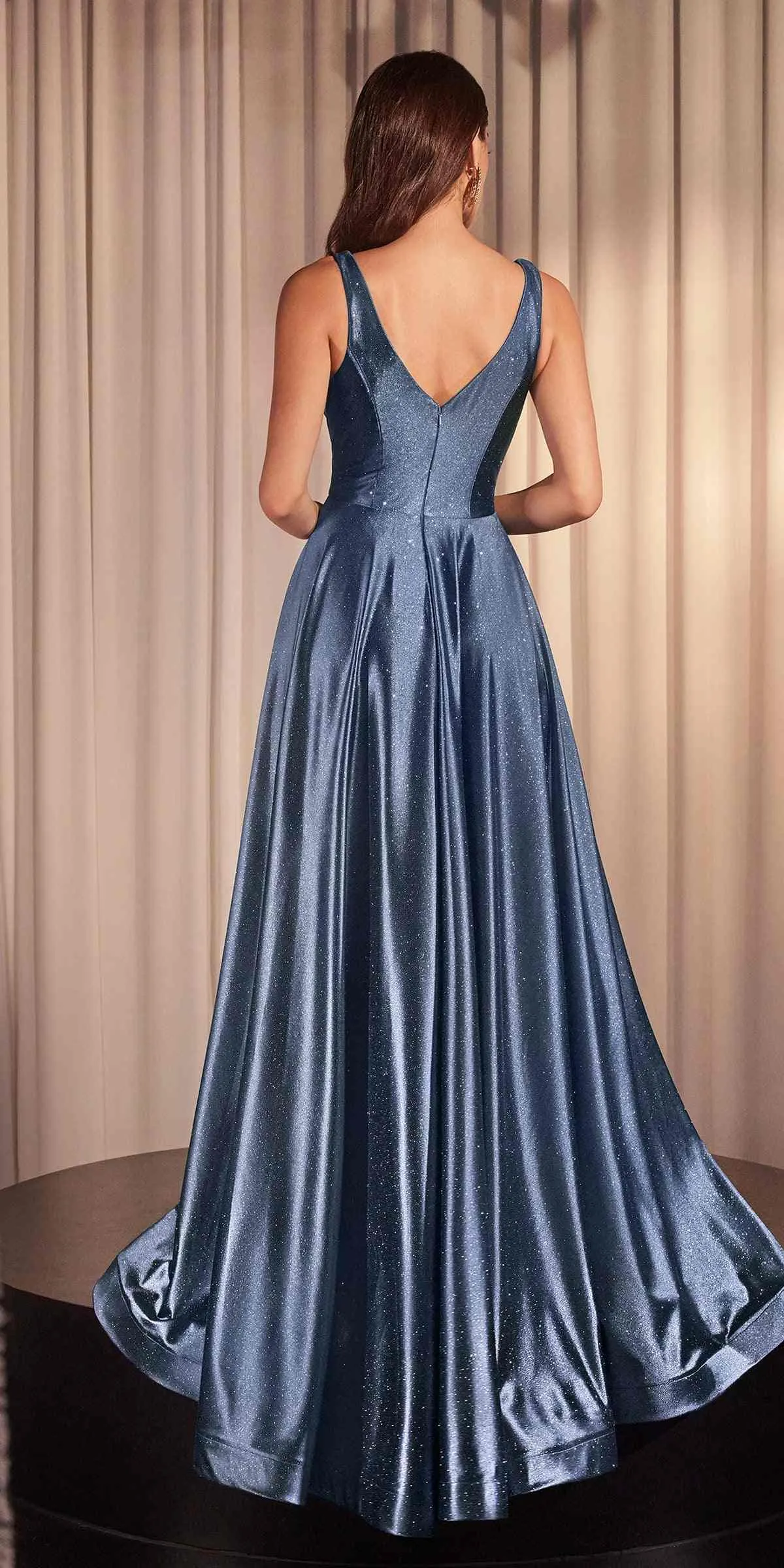 Ladivine CC2349 Long Glitter Stretch Satin A-Line Evening Gown