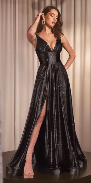 Ladivine CC2349 Long Glitter Stretch Satin A-Line Evening Gown
