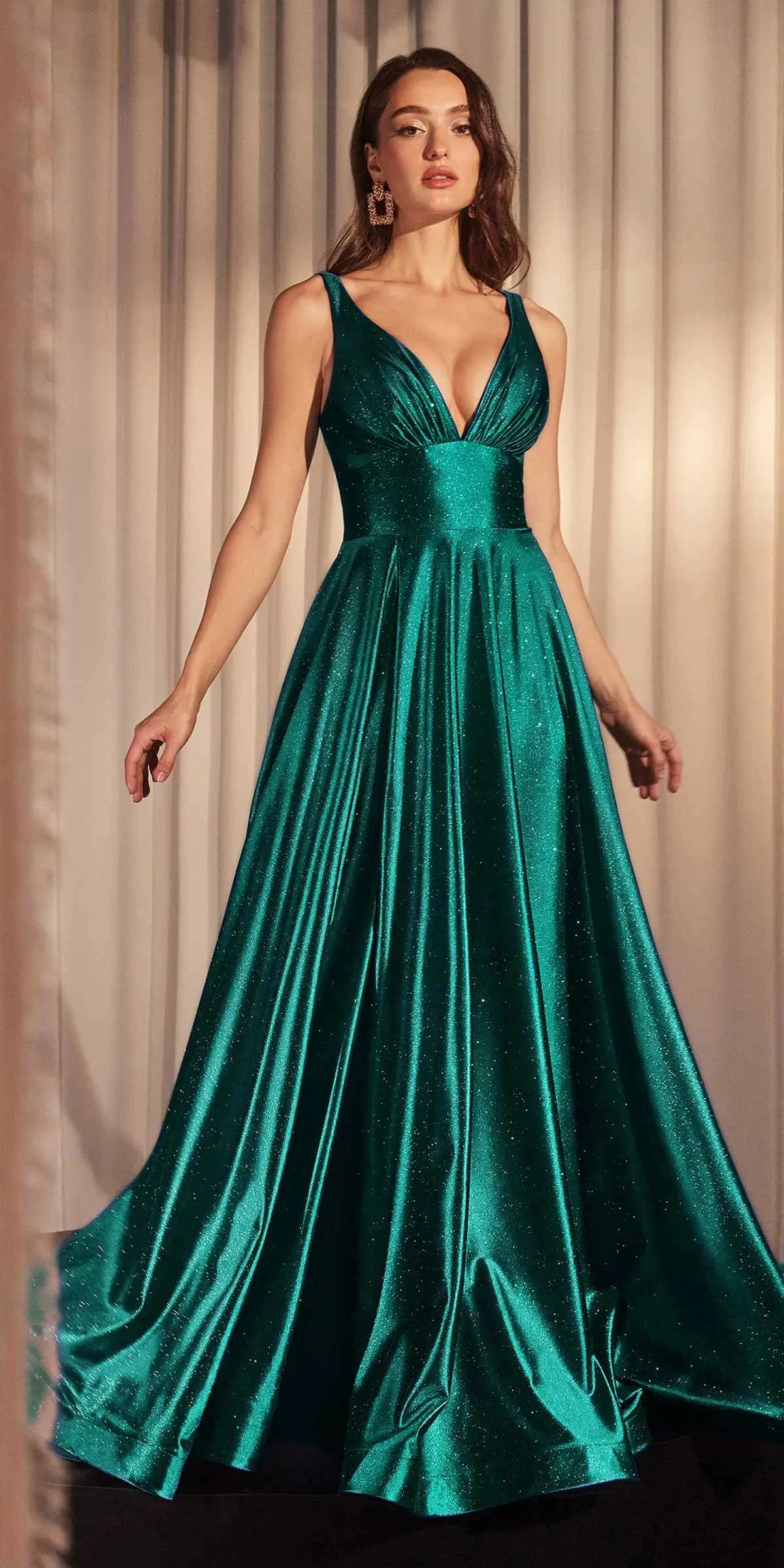 Ladivine CC2349 Long Glitter Stretch Satin A-Line Evening Gown