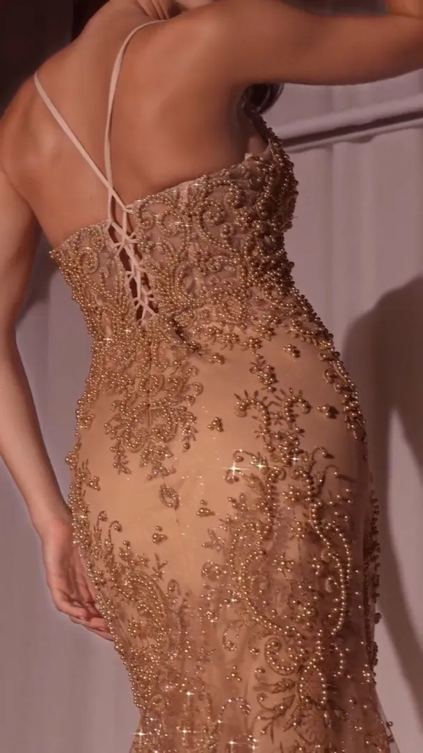 Ladivine CC2403 Dress Pearl & Lace Embellished Fit & Flare Gown