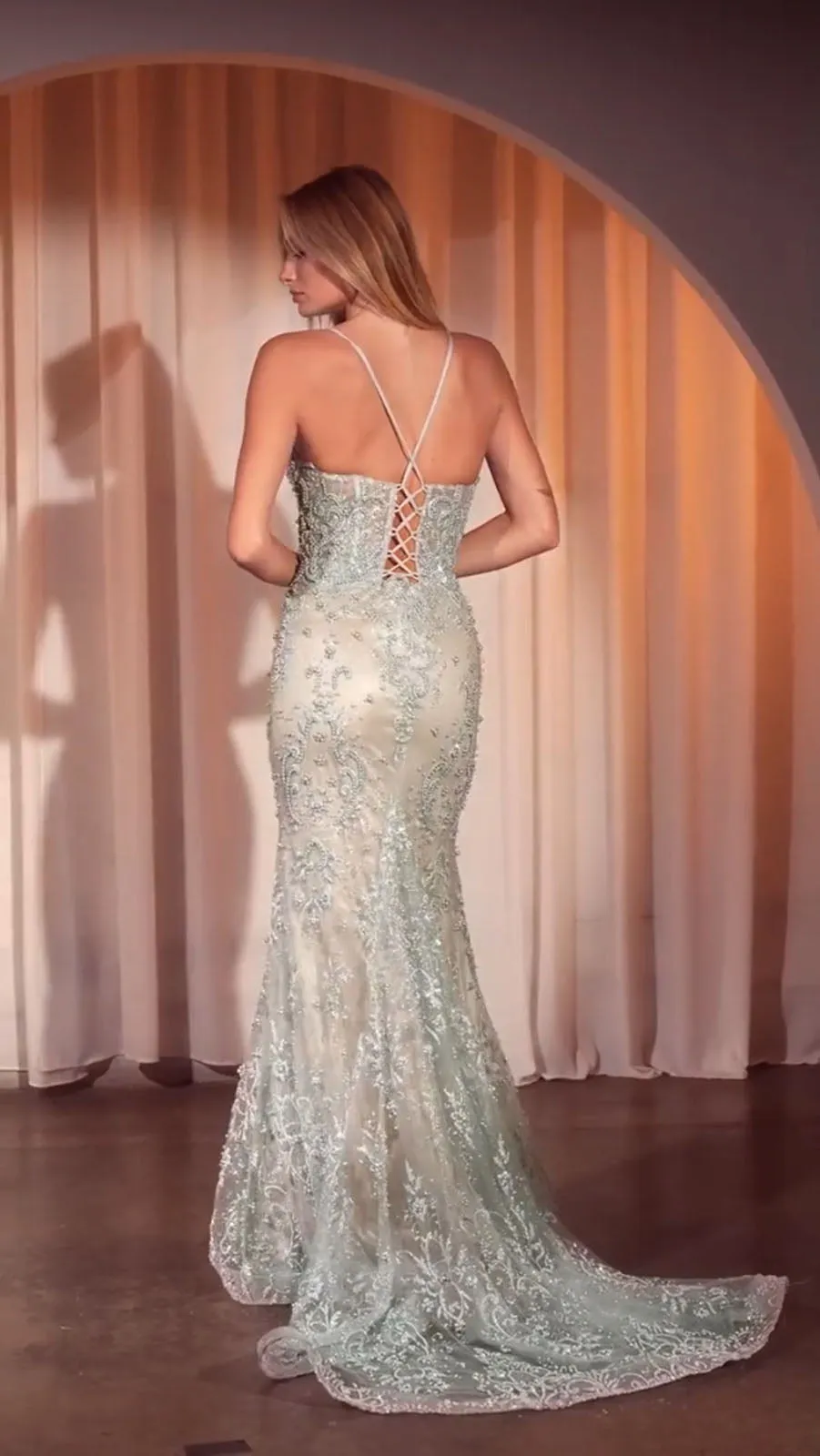 Ladivine CC2403 Dress Pearl & Lace Embellished Fit & Flare Gown