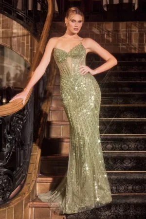 Ladivine CC398 Dress Strapless Beaded Fitted Prom Gown