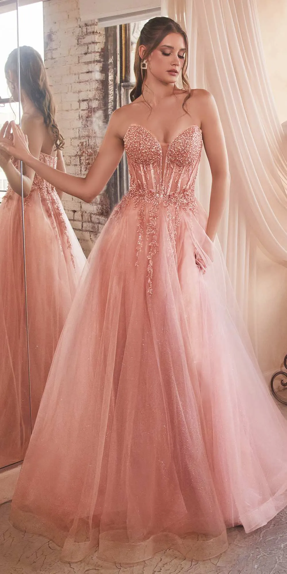 Ladivine CD0230W Long Strapless Layered Tulle Bridal Gown