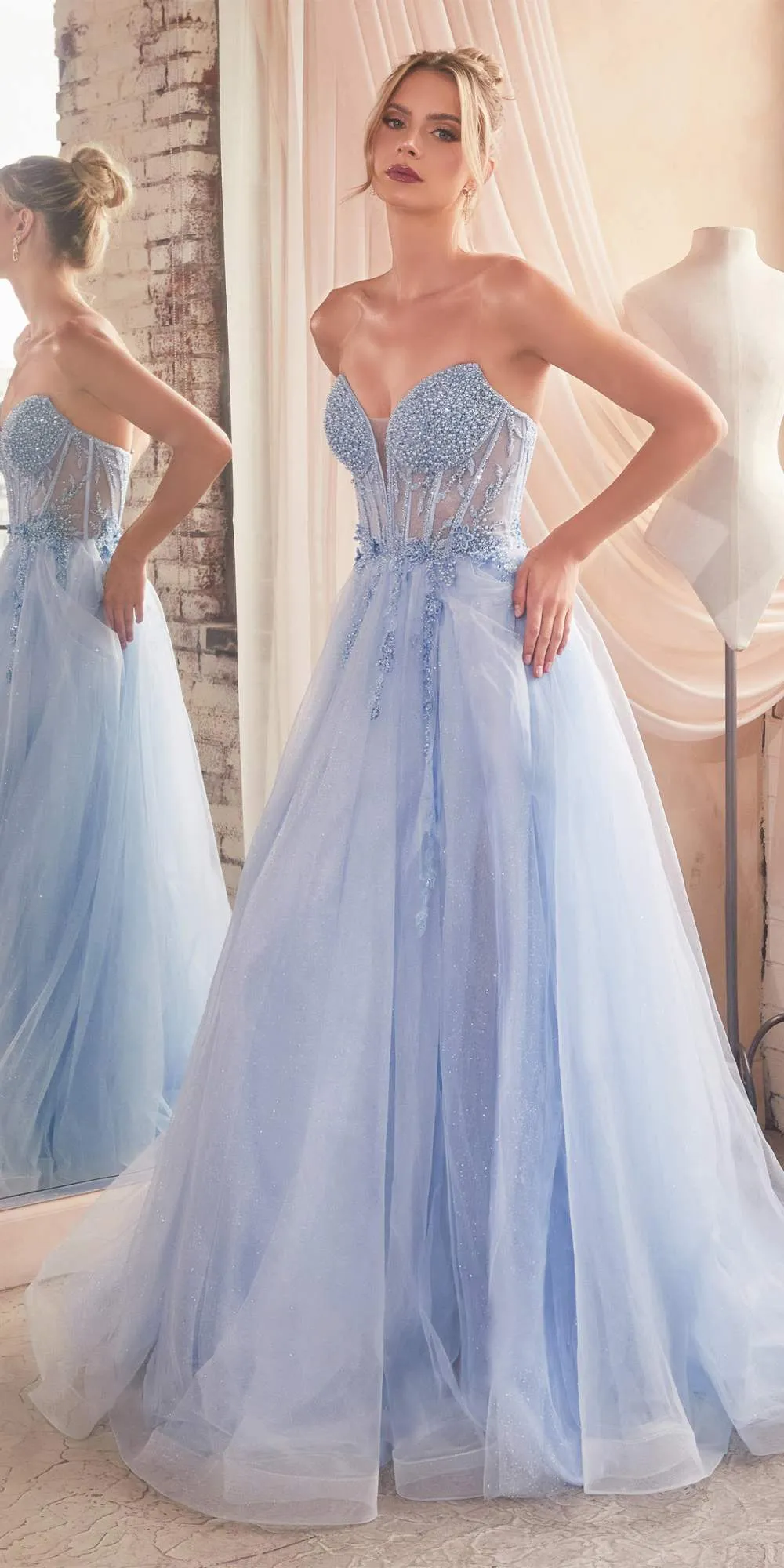 Ladivine CD0230W Long Strapless Layered Tulle Bridal Gown