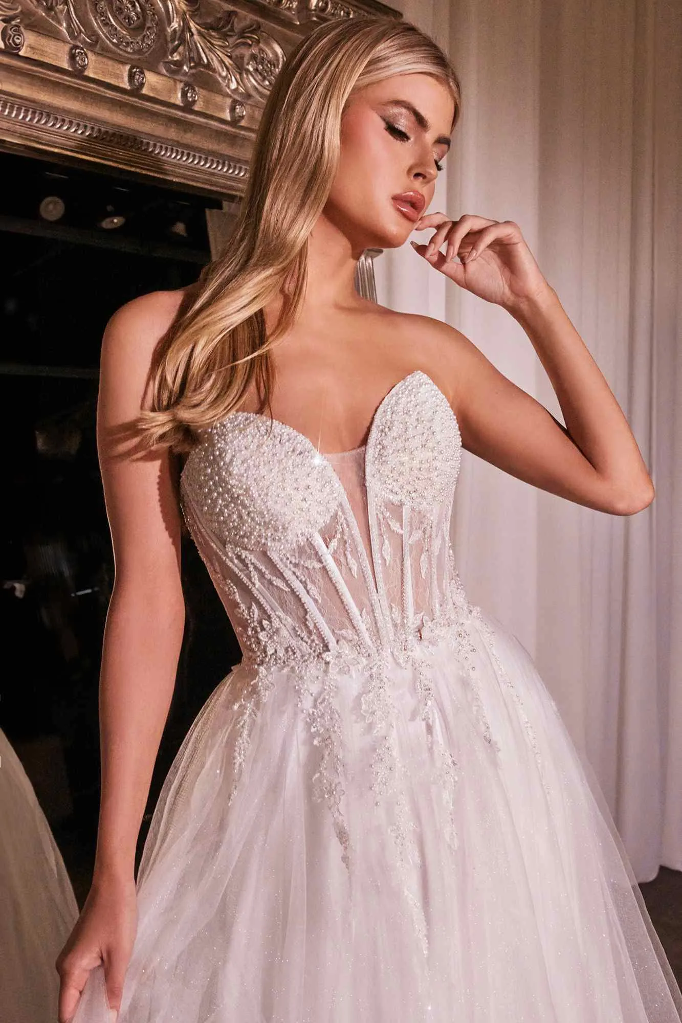 Ladivine CD0230W Long Strapless Layered Tulle Bridal Gown