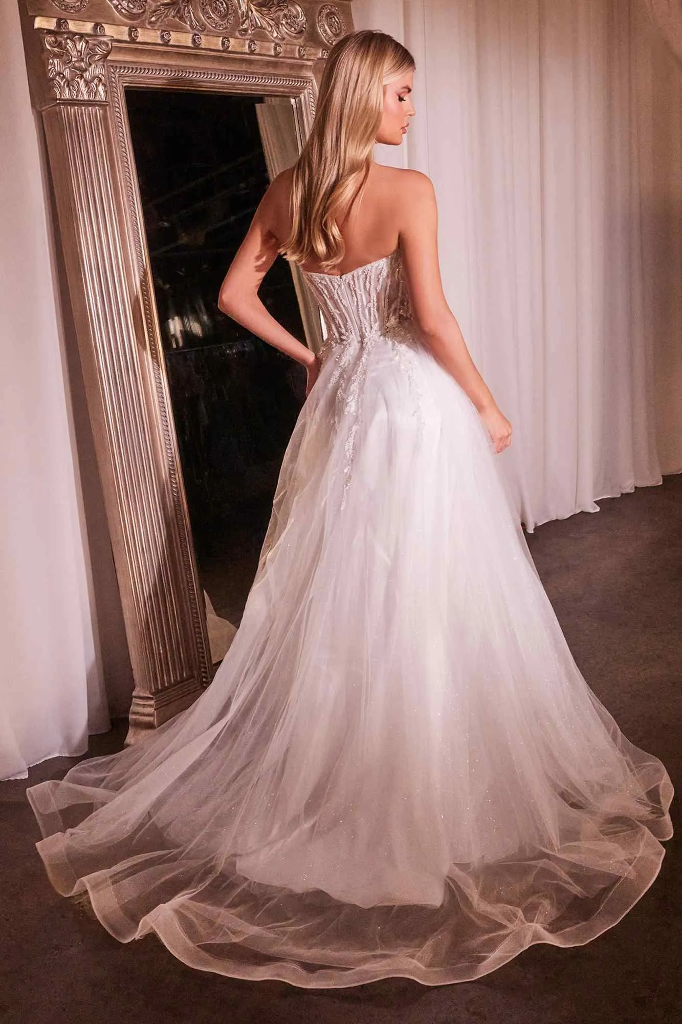 Ladivine CD0230W Long Strapless Layered Tulle Bridal Gown