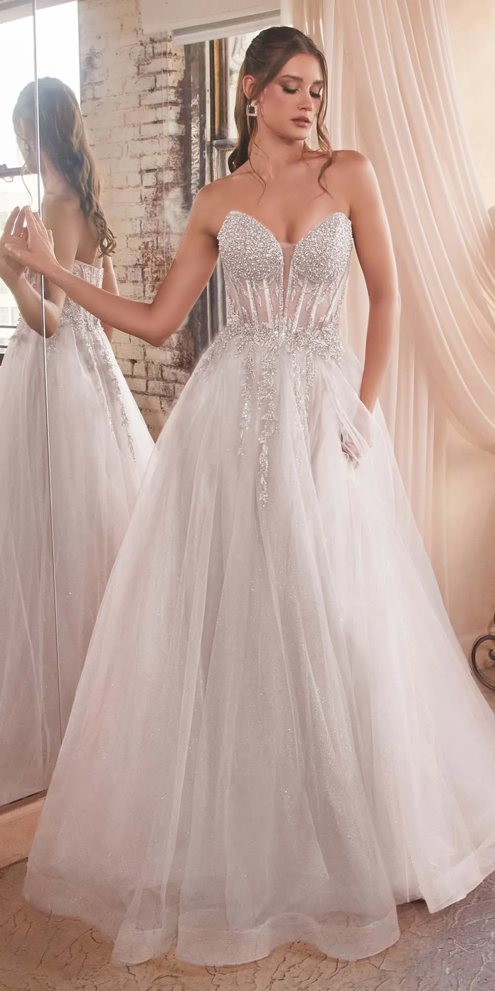 Ladivine CD0230W Long Strapless Layered Tulle Bridal Gown