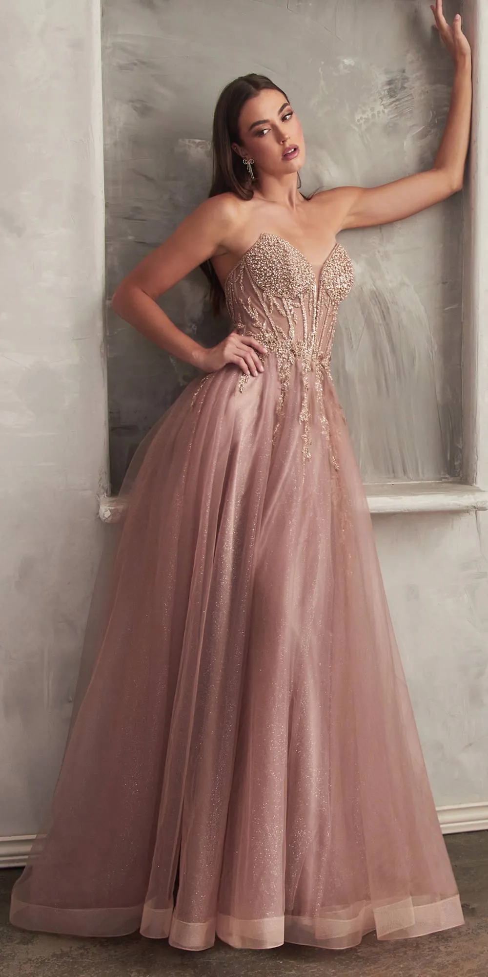 Ladivine CD0230W Long Strapless Layered Tulle Bridal Gown