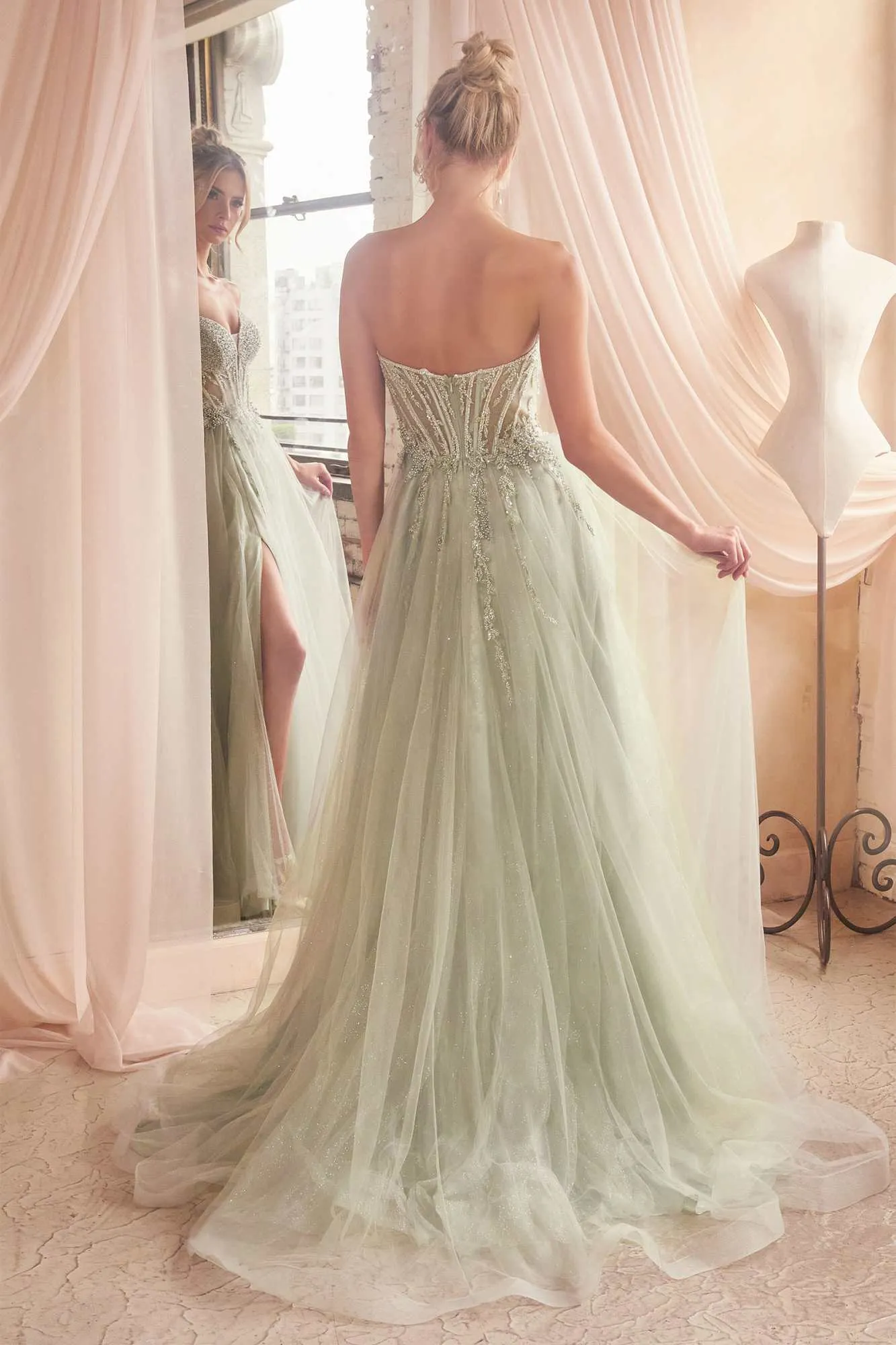 Ladivine CD0230W Long Strapless Layered Tulle Bridal Gown