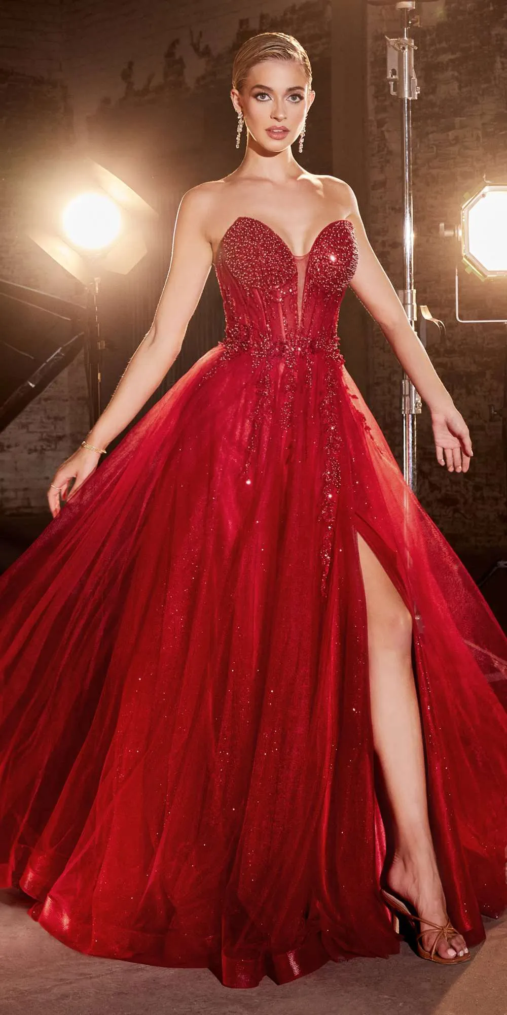 Ladivine CD0230W Long Strapless Layered Tulle Bridal Gown