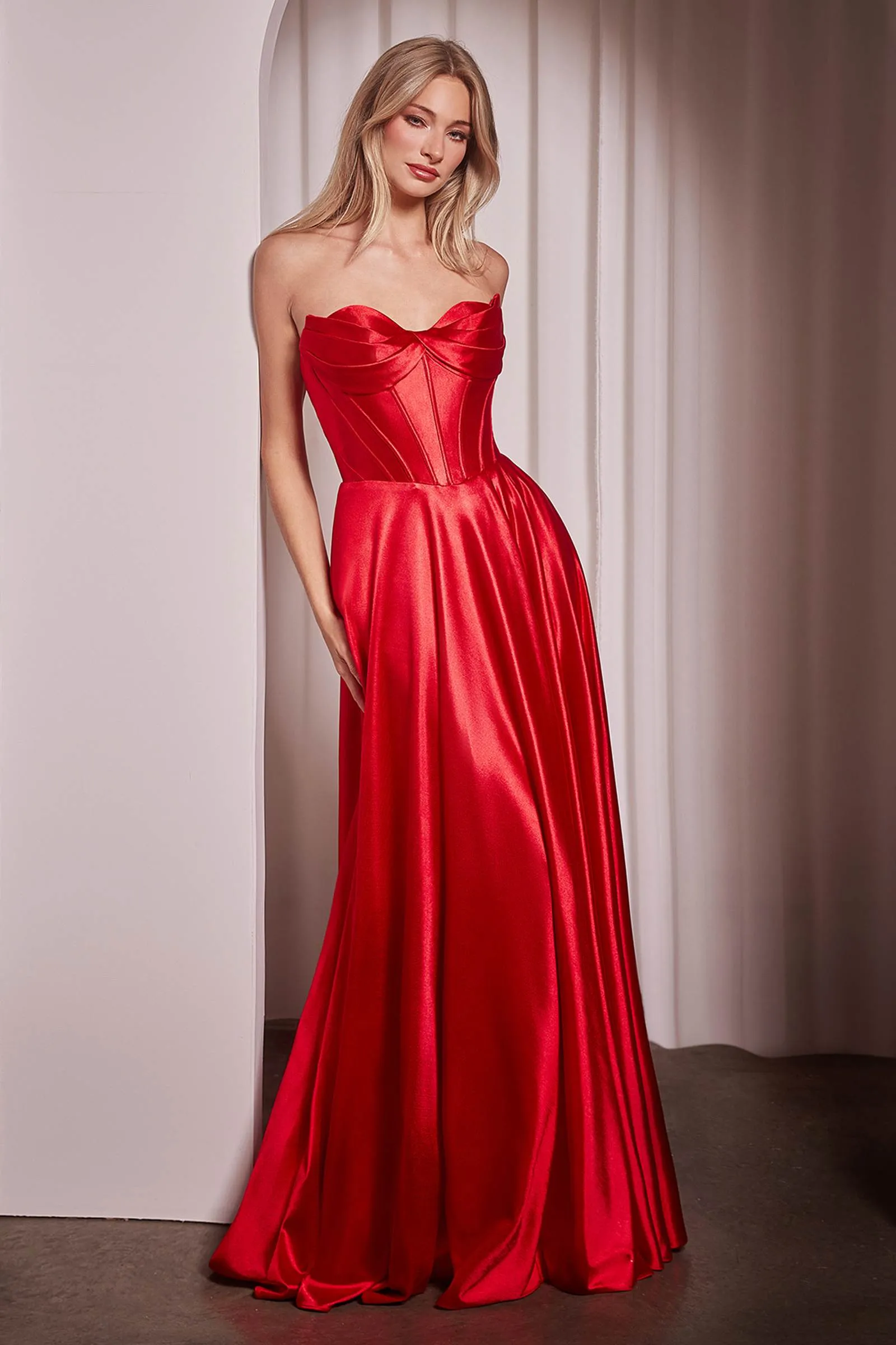 Ladivine CD378 Dress Strapless Satin A-Line Gown