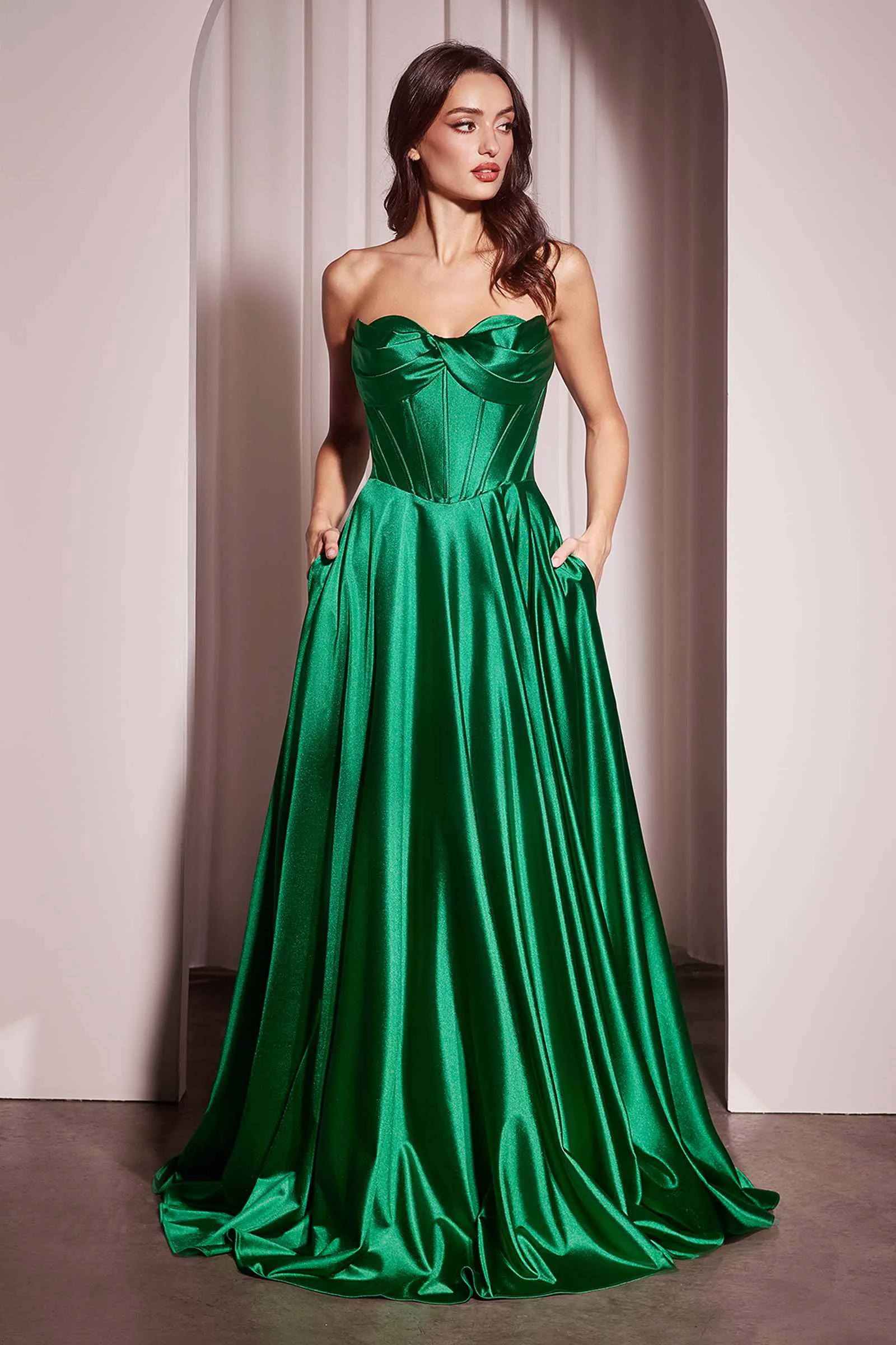 Ladivine CD378 Dress Strapless Satin A-Line Gown