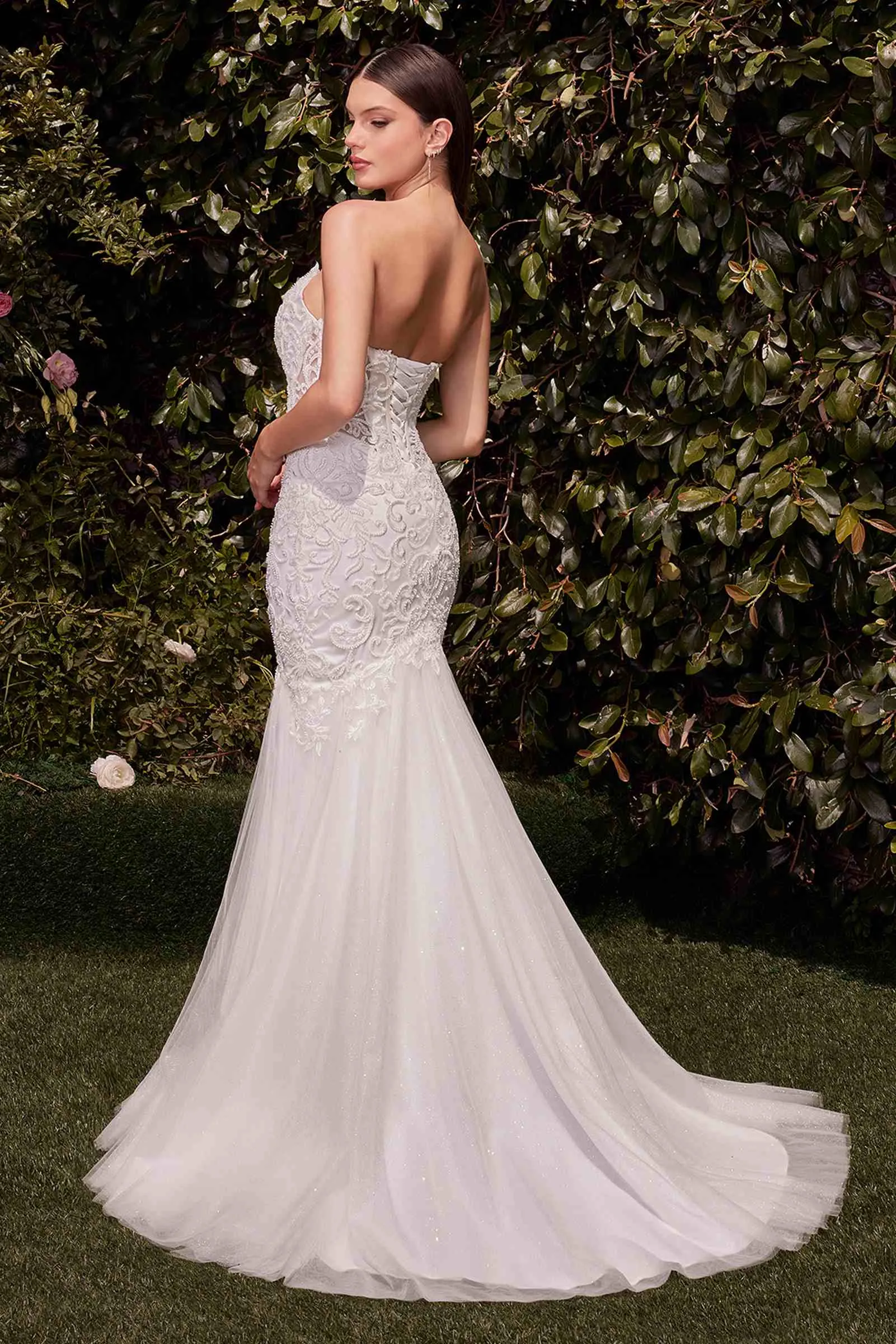 Ladivine CDS482W Lace Embellished Strapless Mermaid Wedding Dress