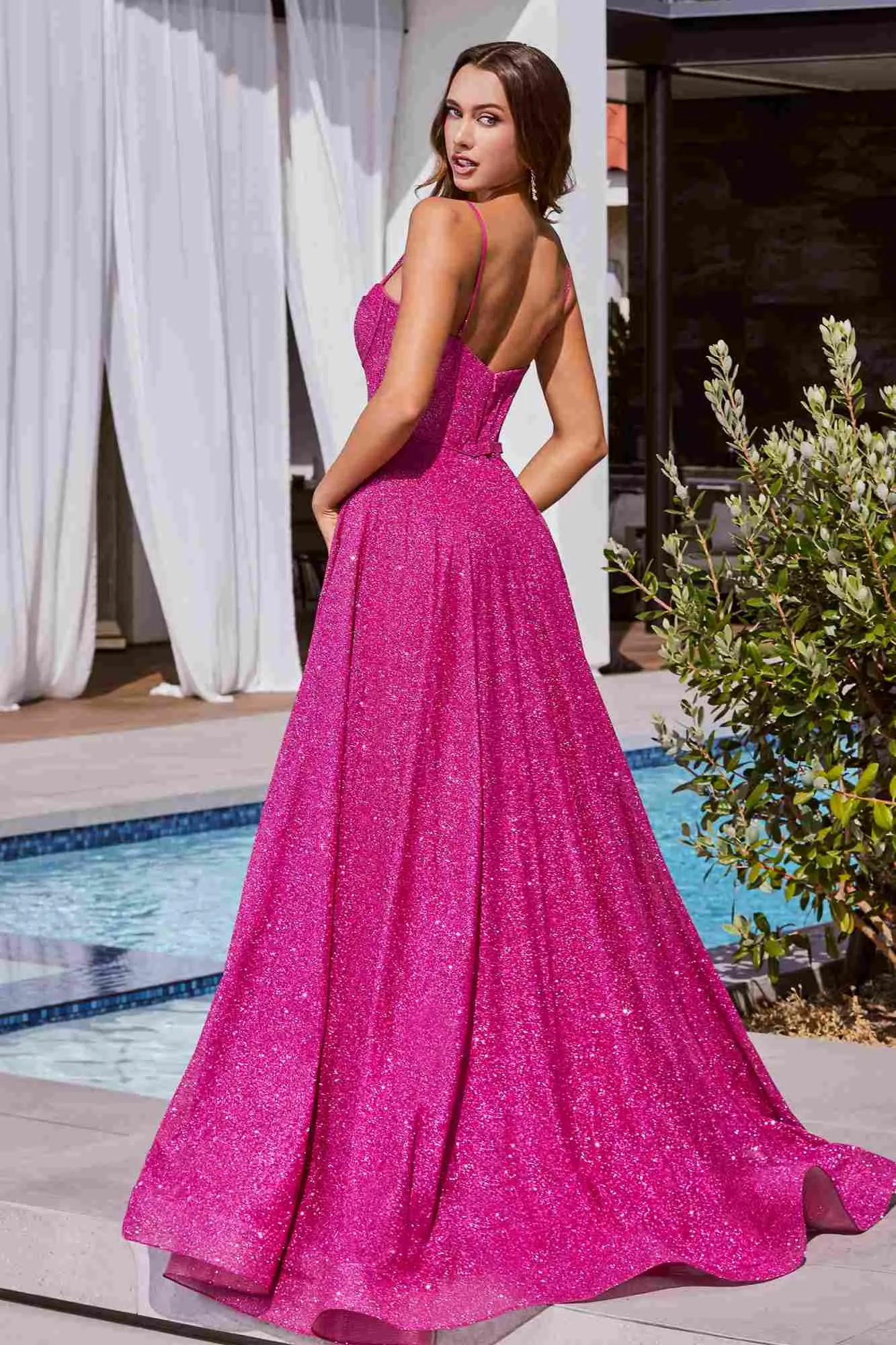 Ladivine CDS483 Long A-Line Sweetheart Glitter Ball Gown