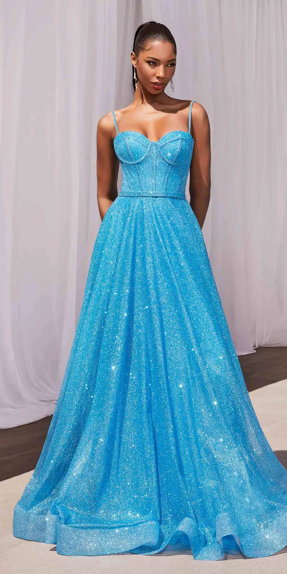 Ladivine CDS483 Long A-Line Sweetheart Glitter Ball Gown