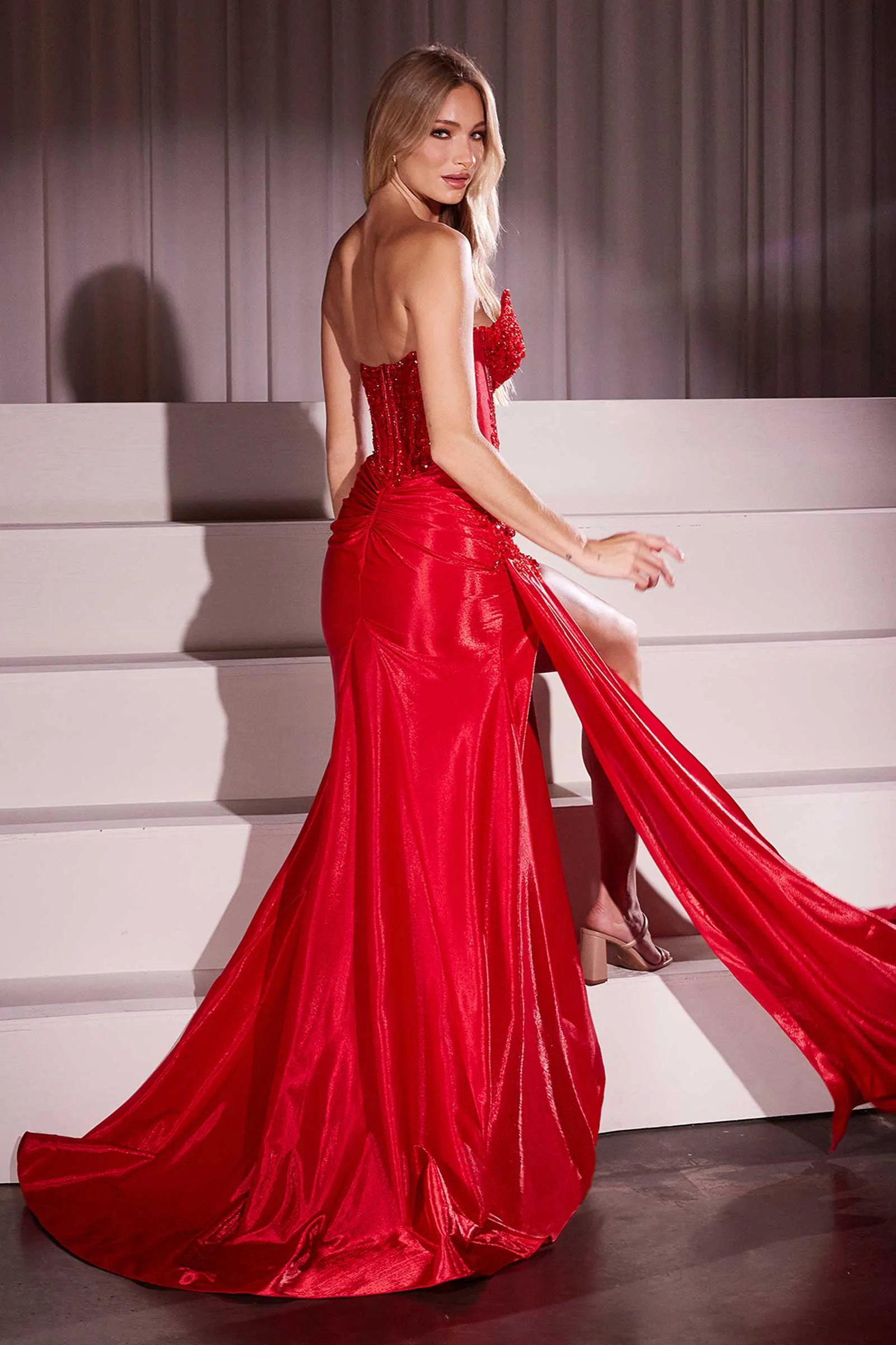 Ladivine CM369 Dress Strapless Stretch Taffeta Fitted Gown